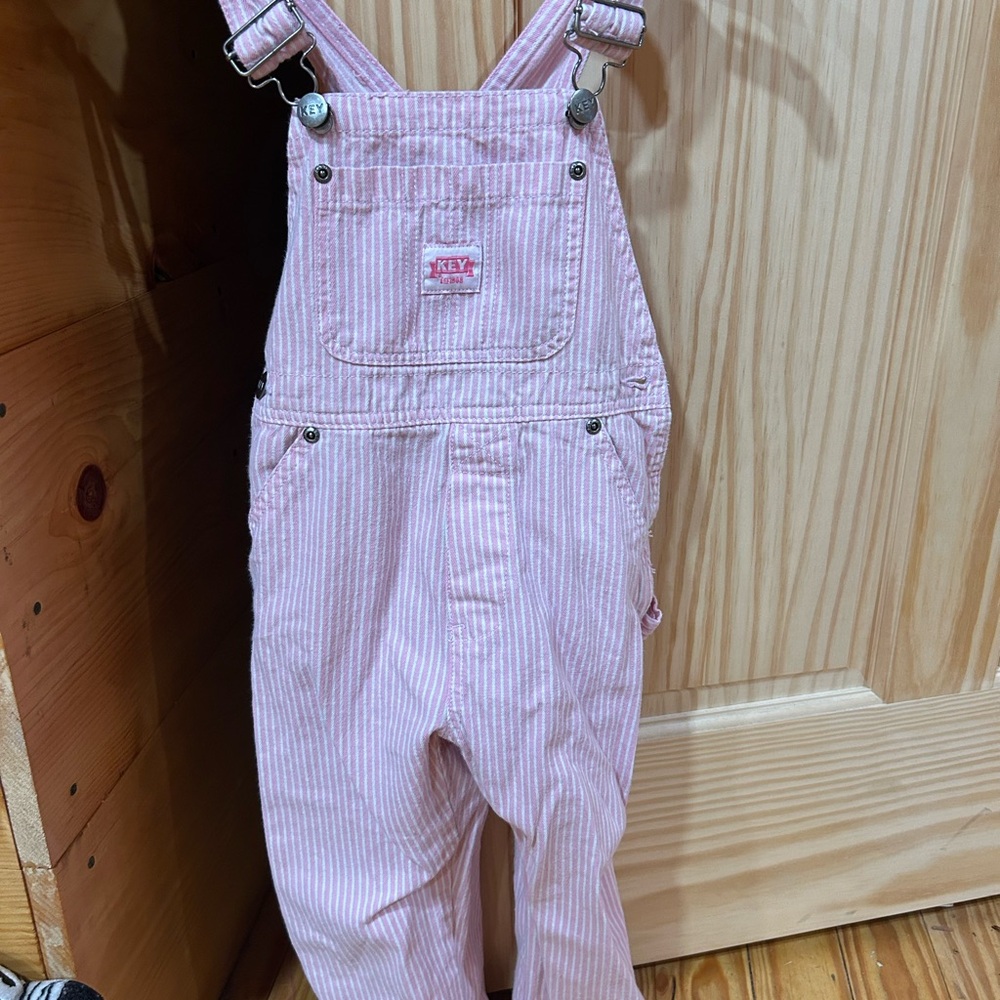 Kids Pink Striped Overalls-Key Brand